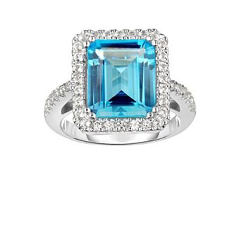 Oro Leoni Sterling Silver Blue & White Topaz Halo Ring