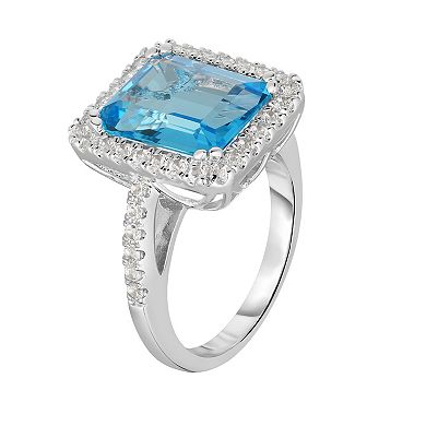 Oro Leoni Sterling Silver Blue & White Topaz Halo Ring