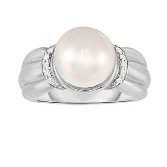 Oro Leoni Sterling Silver Freshwater Cultured Pearl & Diamond Accent Ring