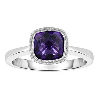 Sterling Silver Amethyst Cushion Ring