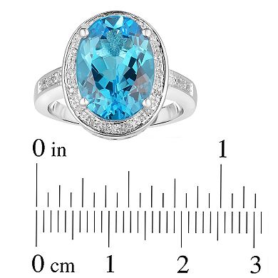 Oro Leoni Sterling Silver Blue Topaz & 1/10 Carat T.W. Diamond Oval Halo Ring