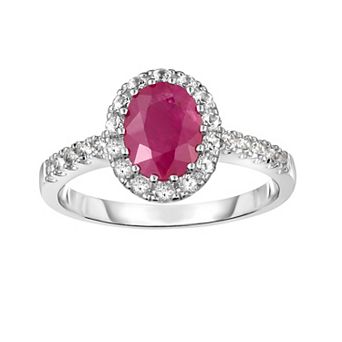 Oro Leoni Sterling Silver Ruby & White Topaz Oval Halo Ring