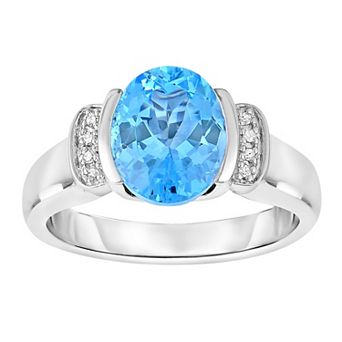 Oro Leoni Sterling Silver Oval Blue Topaz & Diamond Accent Ring
