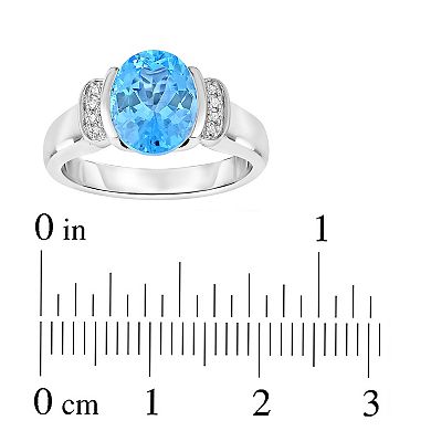 Oro Leoni Sterling Silver Oval Blue Topaz & Diamond Accent Ring