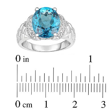 Oro Leoni Sterling Silver Blue Topaz & Diamond Accent Ring
