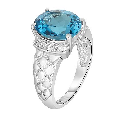 Oro Leoni Sterling Silver Blue Topaz & Diamond Accent Ring