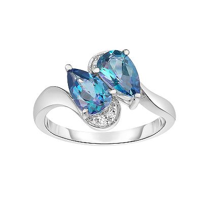Sterling Silver Mystic Topaz Diamond Bypass Ring