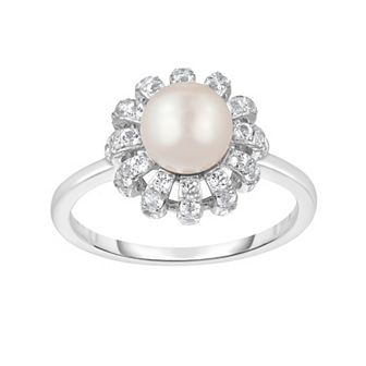 Oro Leoni Sterling Silver Freshwater Cultured Pearl & Lab Created White Sapphire Ring