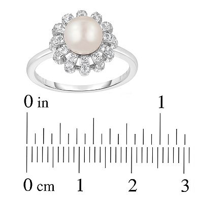 Oro Leoni Sterling Silver Freshwater Cultured Pearl & Lab Created White Sapphire Ring