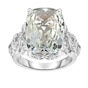 Oro Leoni Sterling Silver Green Quartz & White Topaz Ring