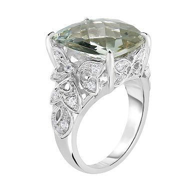 Oro Leoni Sterling Silver Green Quartz & White Topaz Ring