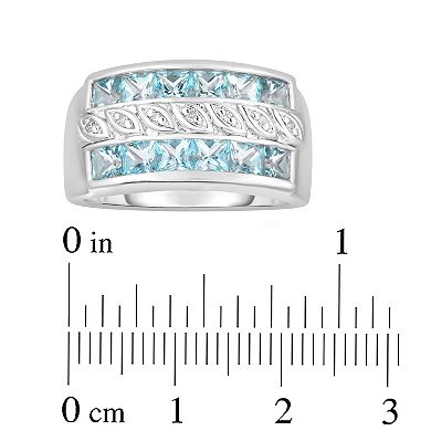 Oro Leoni Sterling Silver Blue Topaz & Diamond Fashion Ring