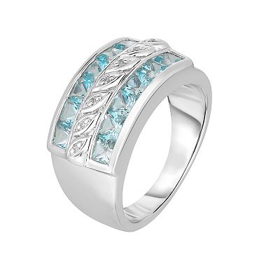 Oro Leoni Sterling Silver Blue Topaz & Diamond Fashion Ring
