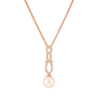 Oro Leoni Rose Gold Tone Sterling Silver Freshwater Cultured Pearl & Cubic Zirconia Pendant Necklace
