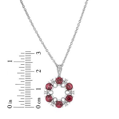 Oro Leoni Sterling Silver Rhodolite Garnet & White Topaz Circle Pendant Necklace