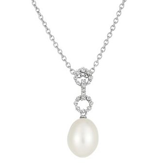 Oro Leoni Sterling Silver Freshwater Cultured Pearl & Lab Created White Sapphire Pendant