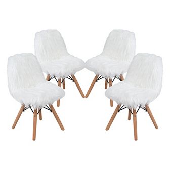 Emma and Oliver 4 Pack Kids Shaggy Dog Accent Chair - Desk Chair - Playroom Chair