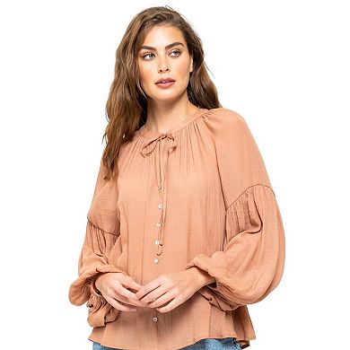 August Sky Women's Long Sleeve Peasant Woven Top
