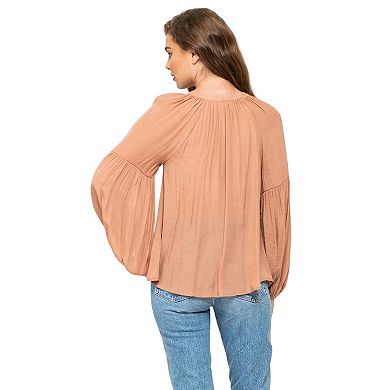 August Sky Women's Long Sleeve Peasant Woven Top