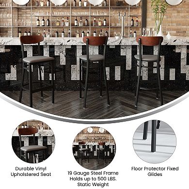 Emma And Oliver Yara Industrial Barstool With Rolled Steel Frame And Solid Wood Seat