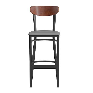 Emma And Oliver Yara Industrial Barstool With Rolled Steel Frame And Solid Wood Seat