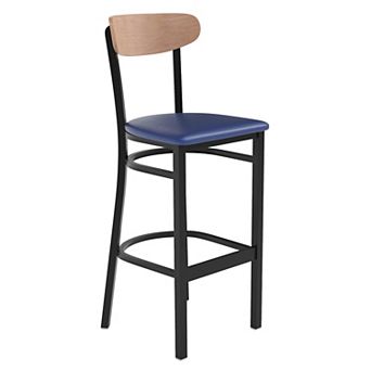 Emma and Oliver Yara Industrial Barstool with Rolled Steel Frame and Solid Wood Seat - 500 lbs. Static Weight Capacity