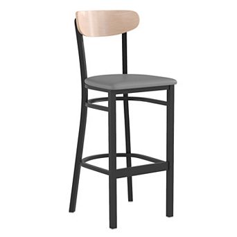 Emma and Oliver Yara Industrial Barstool with Rolled Steel Frame and Solid Wood Seat - 500 lbs. Static Weight Capacity
