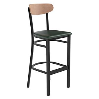 Emma and Oliver Yara Industrial Barstool with Rolled Steel Frame and Solid Wood Seat - 500 lbs. Static Weight Capacity