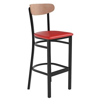 Emma and Oliver Yara Industrial Barstool with Rolled Steel Frame and Solid Wood Seat - 500 lbs. Static Weight Capacity