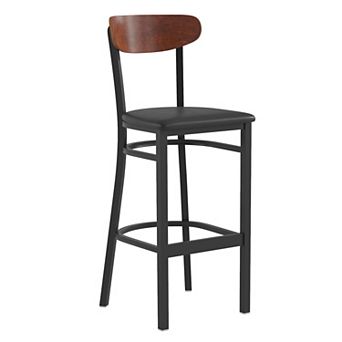 Emma and Oliver Yara Industrial Barstool with Rolled Steel Frame and Solid Wood Seat - 500 lbs. Static Weight Capacity