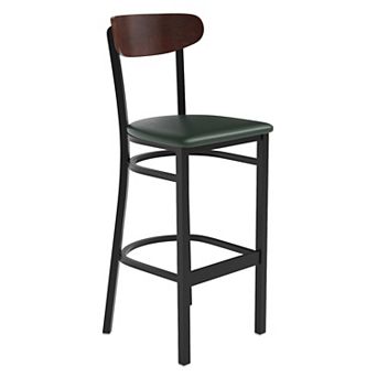 Emma and Oliver Yara Industrial Barstool with Rolled Steel Frame and Solid Wood Seat - 500 lbs. Static Weight Capacity