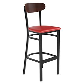 Emma and Oliver Yara Industrial Barstool with Rolled Steel Frame and Solid Wood Seat - 500 lbs. Static Weight Capacity
