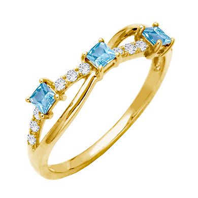 10k Gold Swiss Blue Topaz & Lab-Created White Sapphire Criss-Cross Ring