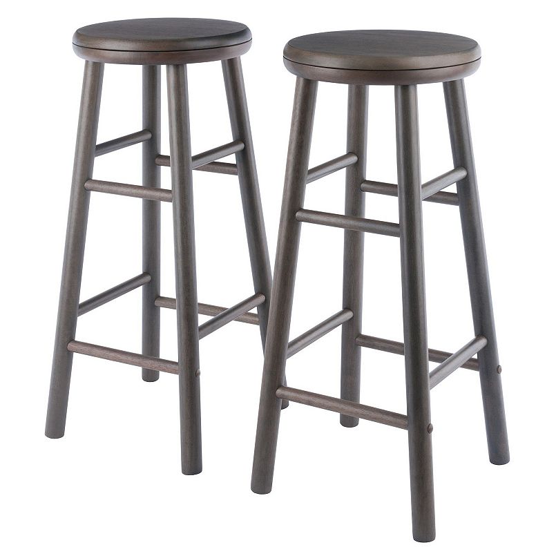 Two-tone wood bar stools with round tops and gray legs, 2-piece set