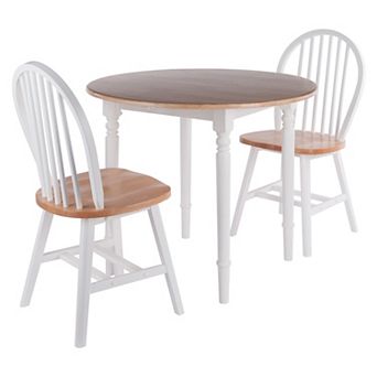 Winsome Sorella Two Tone Drop Leaf Dining Table & Windsor Chair 3 pc Set