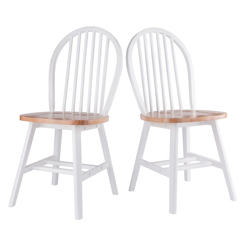 2pc Windsor Chair Set Natural/White - Winsome: Wood Frame, Spot Clean, Transitional Style, No Tools Assembly