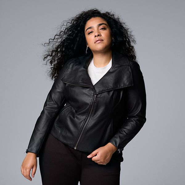 Plus Size Simply Vera Vera Wang Faux Leather Moto Jacket