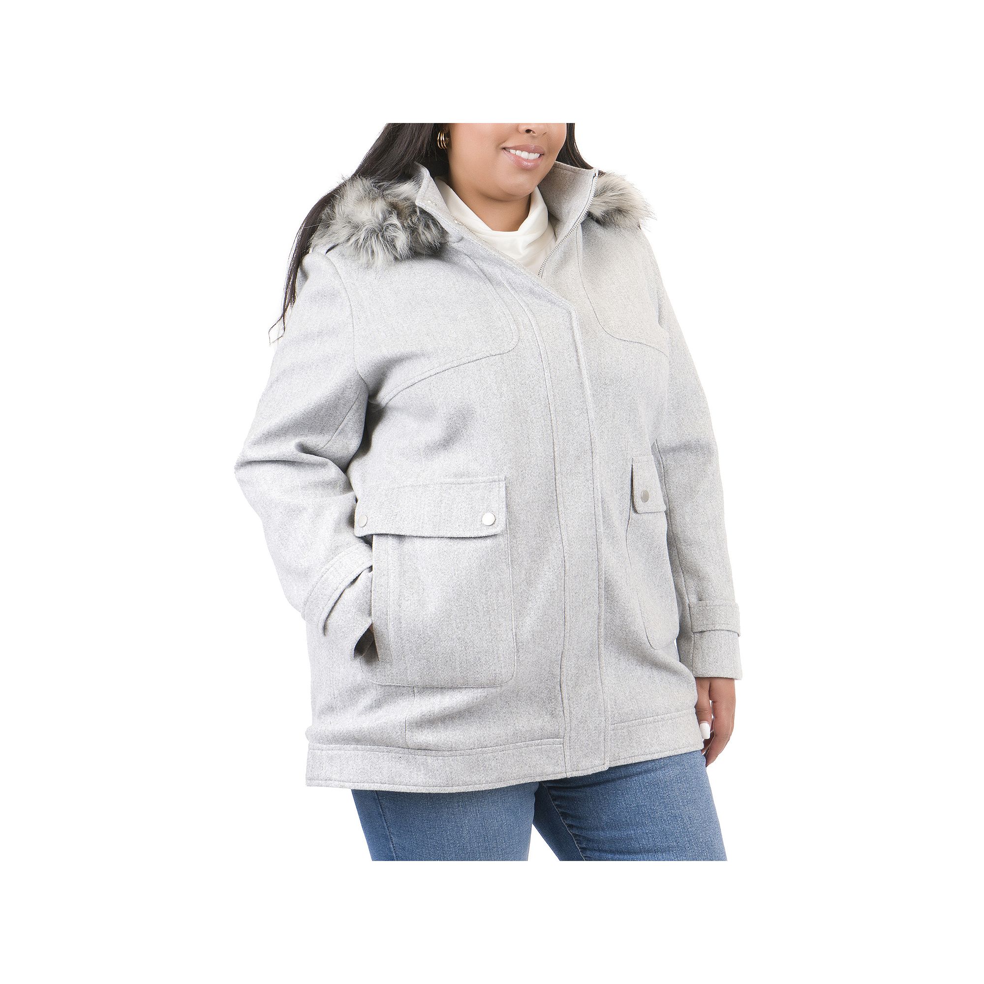 Plus Size Juniors Coffee Shop Faux Wool Hooded Coat, Womens, Size: 1XL, G