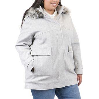 Plus Size Junior's Coffee Shop Faux Wool Hooded Coat