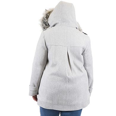 Plus Size Junior's Coffee Shop Faux Wool Hooded Coat