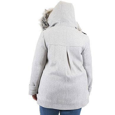 Plus Size Junior's Coffee Shop Faux Wool Hooded Coat