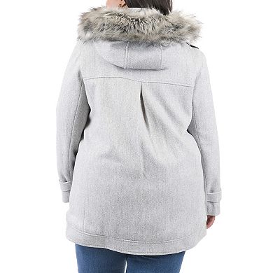 Plus Size Junior's Coffee Shop Faux Wool Hooded Coat