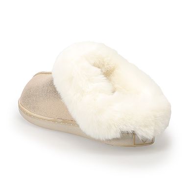 LC Lauren Conrad Women's Metallic Faux Fur-Lined Clog Slippers