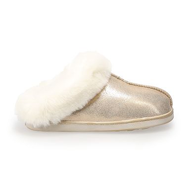 LC Lauren Conrad Women's Metallic Faux Fur-Lined Clog Slippers