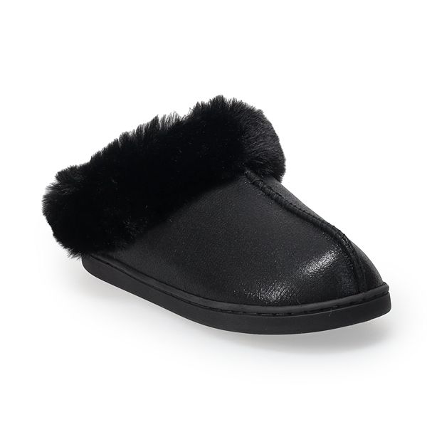 LC Lauren Conrad Women's Metallic Faux Fur-Lined Clog Slippers