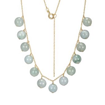 Dynasty Jade 18k Gold Over Silver Green Jade Bead Necklace
