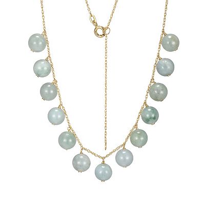 Dynasty Jade 18k Gold Over Silver Green Jade Bead Necklace