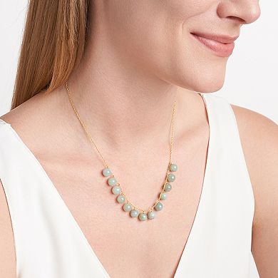 18k Gold Over Silver Green Jade Bead Necklace