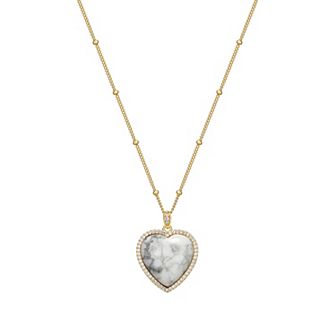 Classic Treasures 18k Gold Over Silver Genuine Howlite & Lab-Created White Sapphire Heart Pendant Necklace