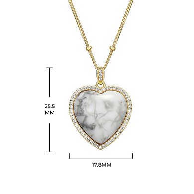 Classic Treasures 18k Gold Over Silver Genuine Howlite & Lab-Created White Sapphire Heart Pendant Necklace